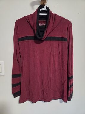 Burgundy Cowl Neck Sweater with Black Stripe Detail
